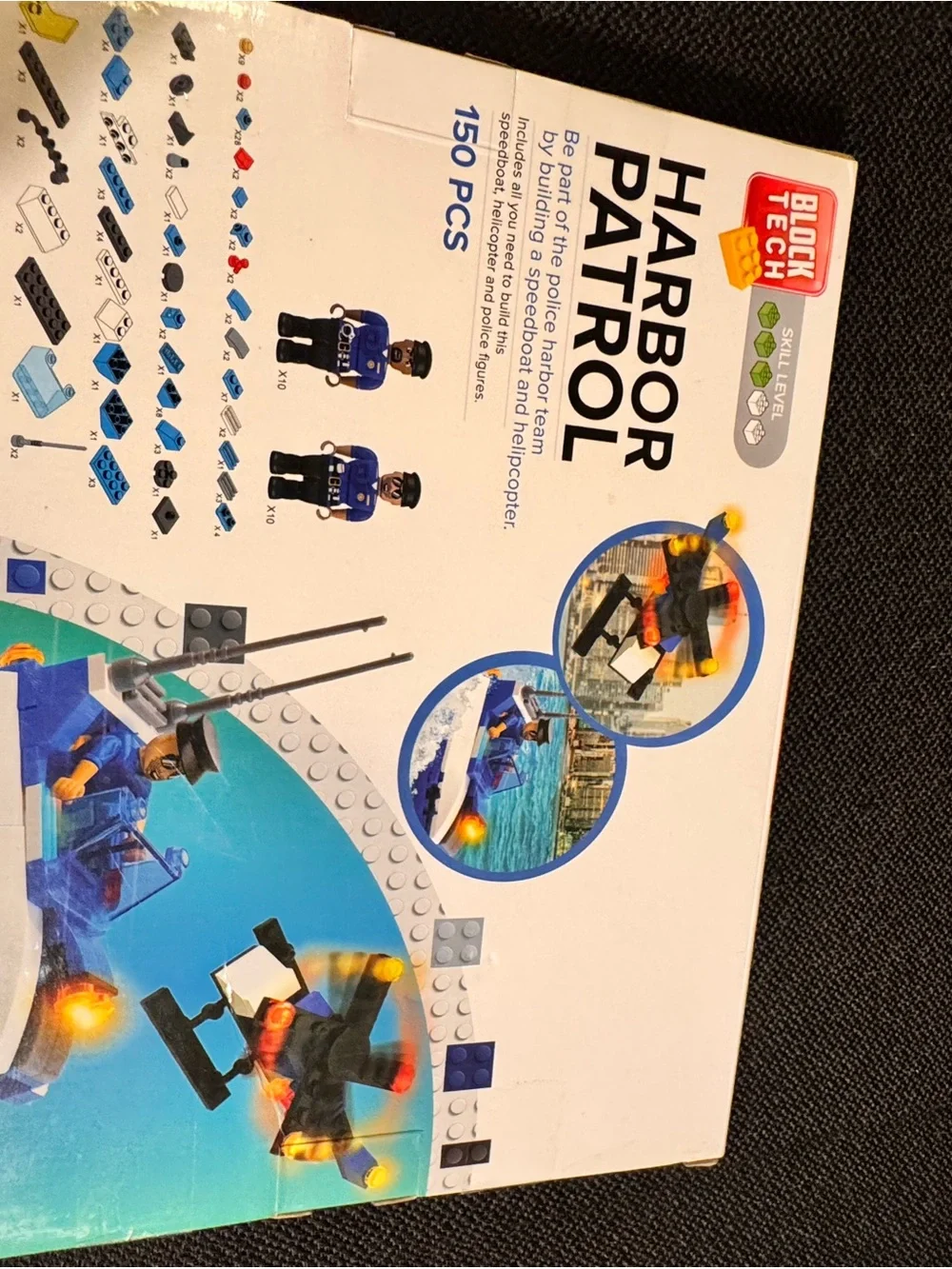 Block Tech Harbor Patrol 150 Pc Building Set Police Boat Helicopter New Sealed